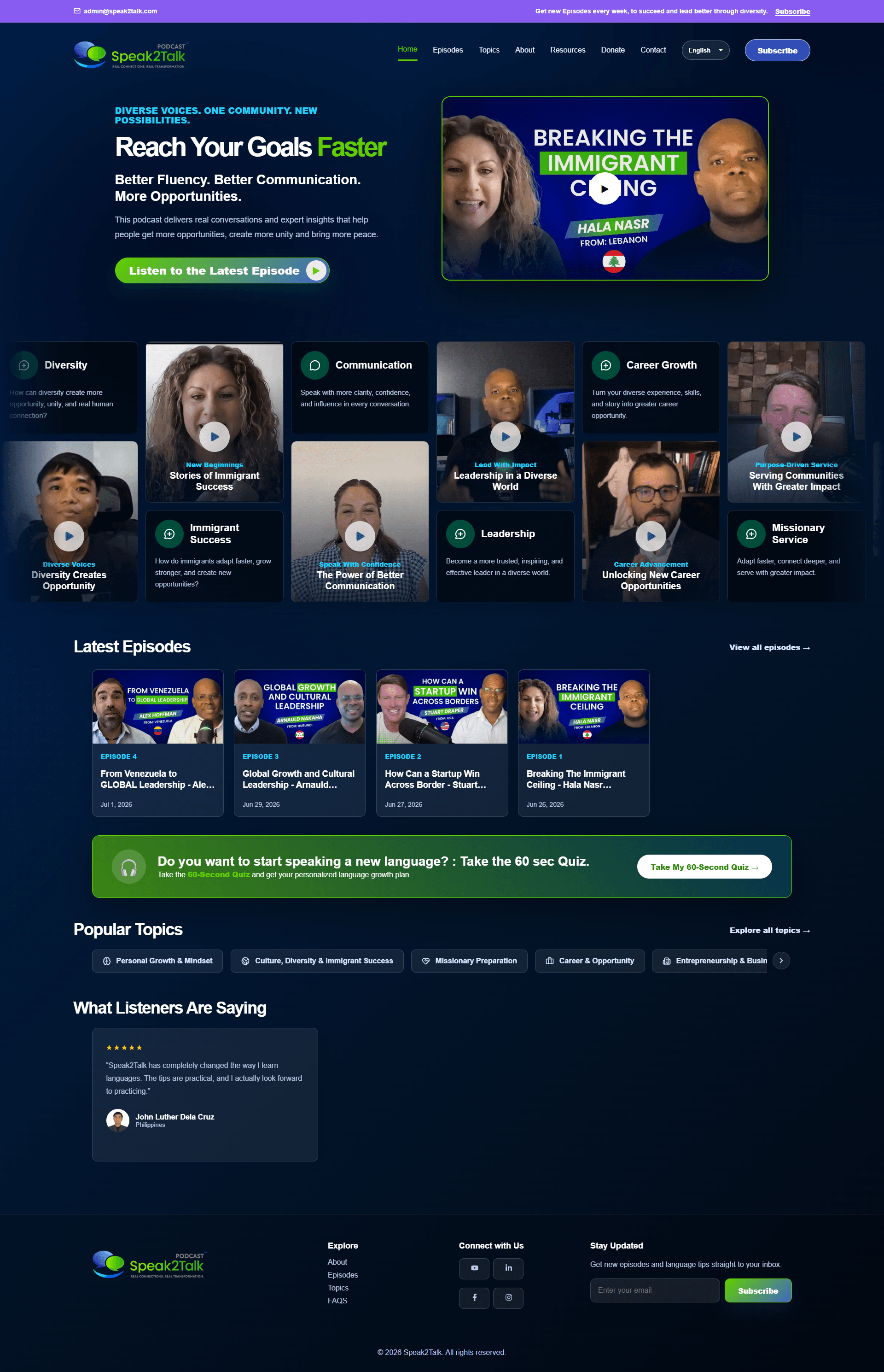 Speak2Talk Podcast website screenshot